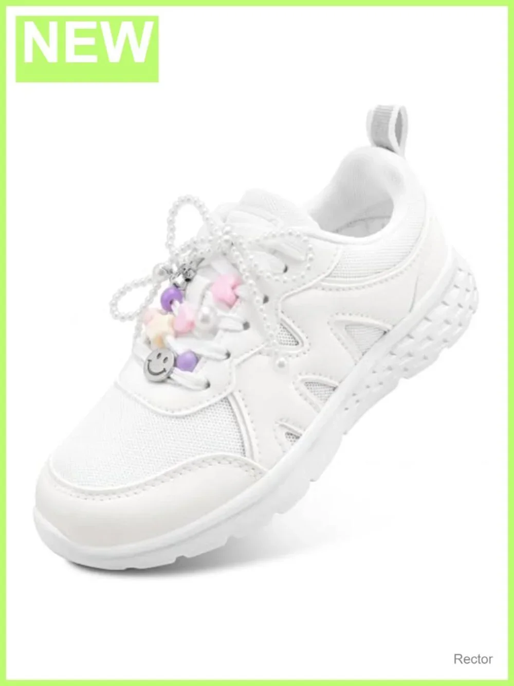 Girls Sneakers Kids Tennis Shoes Mesh Faux Leather Lace-Up Athletic